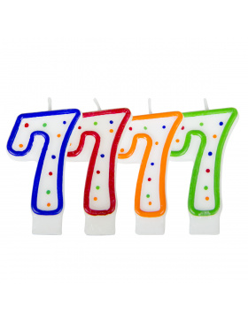 Geburtstagskerze Ziffer / Zahl 7 - Weiß mit bunten...