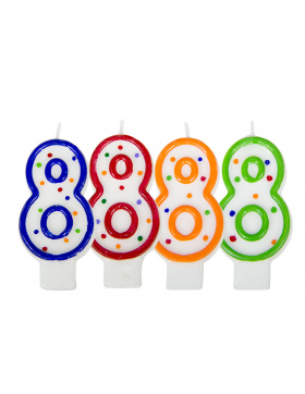 Geburtstagskerze Ziffer / Zahl 8 - Weiß mit bunten...