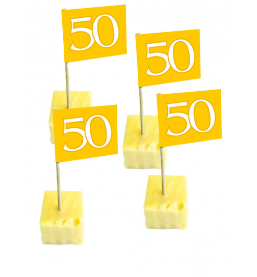 Goldhochzeit / 50. Geburtstag Partypicker Fähnchen Gold - 50 Stück