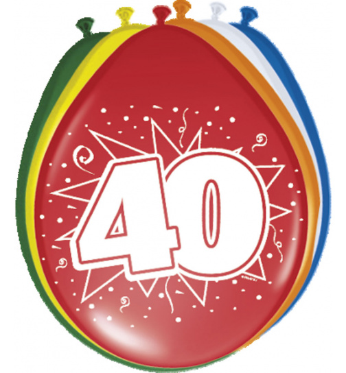 40. Geburtstag Ballons verschiedene Farben - 8 Stück