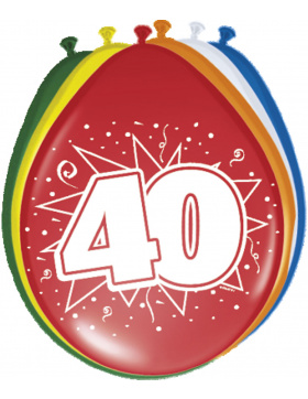 40. Geburtstag Ballons verschiedene Farben - 8 Stück