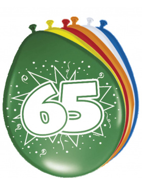 65. Geburtstag Ballons verschiedene Farben - 8 Stück