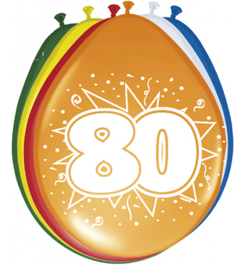 80. Geburtstag Ballons verschiedene Farben - 8 Stück