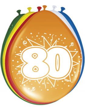 80. Geburtstag Ballons verschiedene Farben - 8 Stück