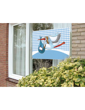 Geburt Junge Fahne fürs Fenster mit Storch - 60x90 cm