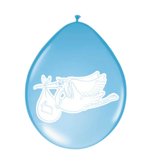 Ballons zur Geburt mit Storch Blau - 8 Stück