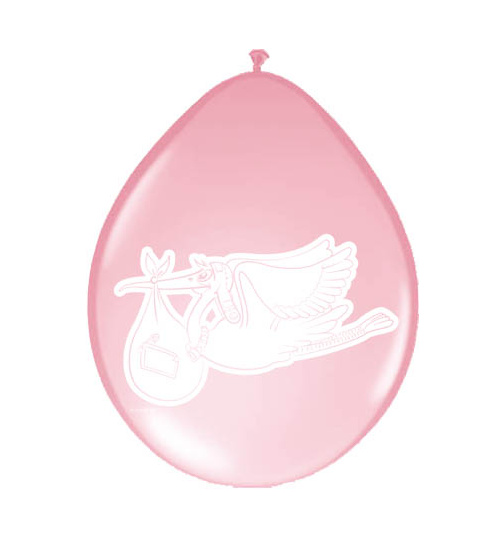 Ballons zur Geburt mit Storch Rosa - 8 Stück