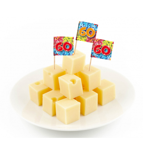 60. Geburtstag Partypicker Fähnchen Bunt - 24 Stück