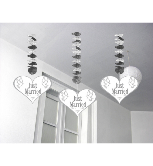 Just Married Hochzeit Hängedeko Herzen - 3 Stück