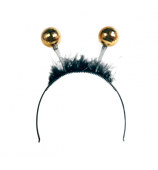 Haarreif mit schwarzem Pelz und goldener Discokugel