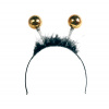 Haarreif mit schwarzem Pelz und goldener Discokugel