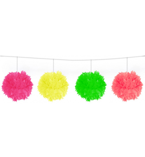 Girlande Neon-Pompon verschiedene Farben - 3 Meter