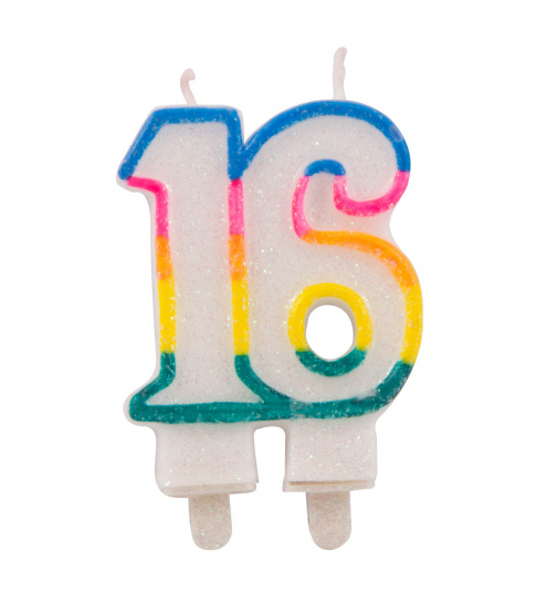 16. Geburtstag Glitzerkerze mit 2 Haltern