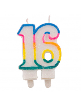 16. Geburtstag Glitzerkerze mit 2 Haltern