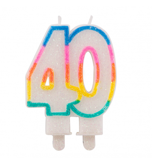 40. Geburtstag Glitzerkerze mit 2 Haltern