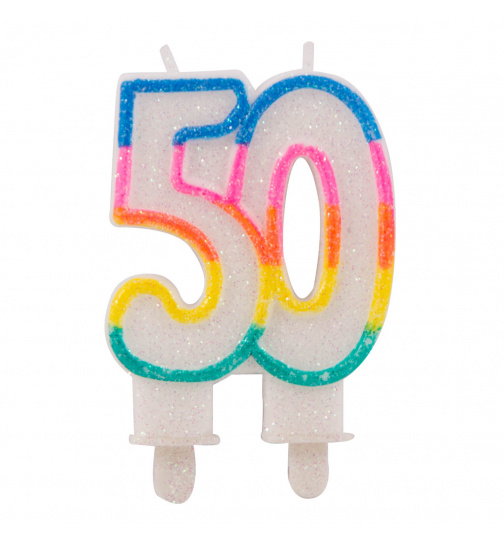50. Geburtstag Glitzerkerze mit 2 Haltern