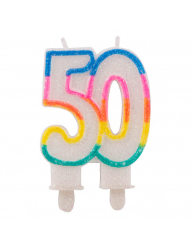 50. Geburtstag Glitzerkerze mit 2 Haltern