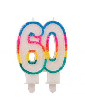 60. Geburtstag Glitzerkerze mit 2 Haltern