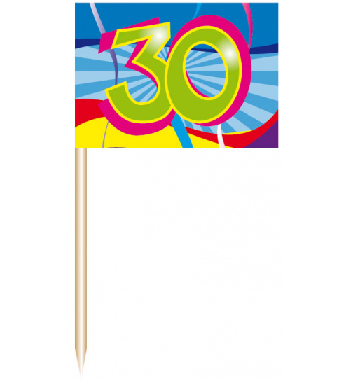 30. Geburtstag Partypicker Fähnchen Wirbel - 24 Stück