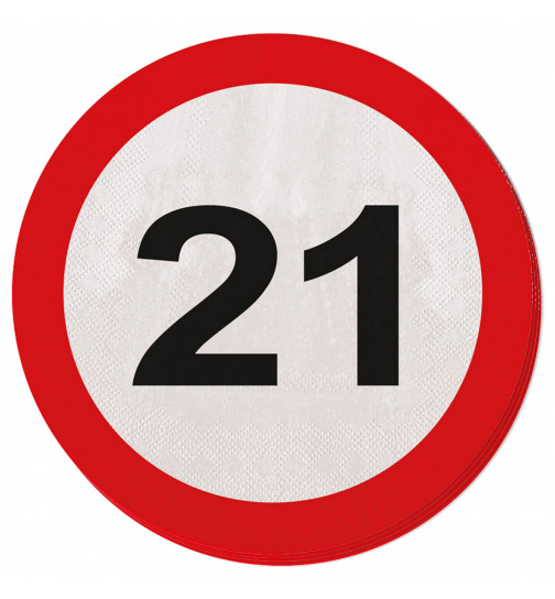 21. Geburtstag Servietten Verkehrsschild - 20 Stück