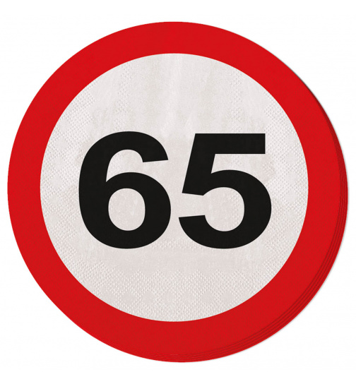 65. Geburtstag Servietten Verkehrsschild - 20 Stück