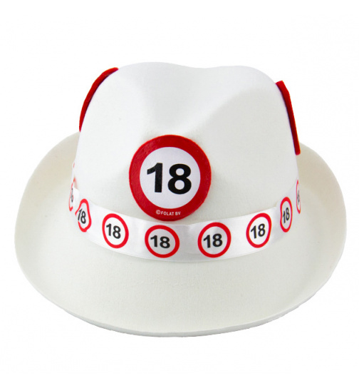 18. Geburtstag weißer Filzhut mit Verkehrsschild