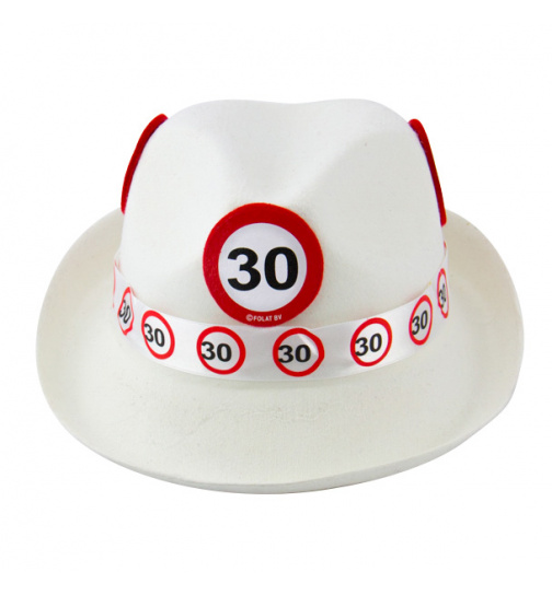 30. Geburtstag weißer Filzhut mit Verkehrsschild