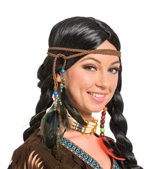 Haarschmuck / Haarband Indianer mit Federn und Perlen