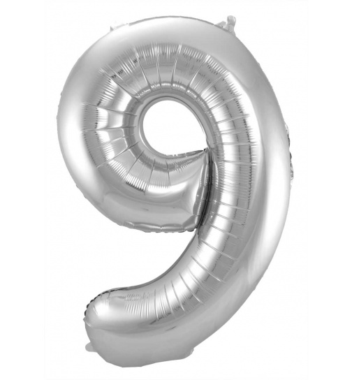 Folienballon Zahl 9 - Silber - 86 cm