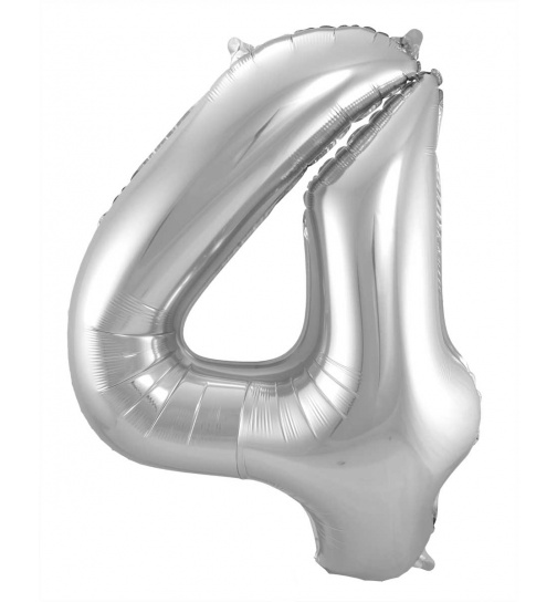 Folienballon Zahl 4 - Silber - 86 cm