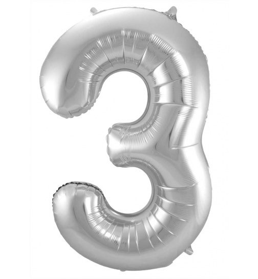 Folienballon Zahl 3 - Silber - 86 cm