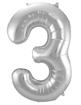 Folienballon Zahl 3 - Silber - 86 cm