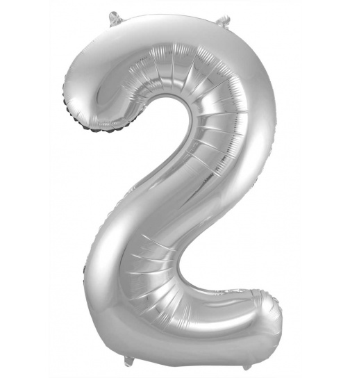 Folienballon Zahl 2 - Silber - 86 cm