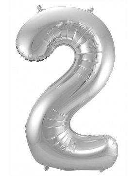 Folienballon Zahl 2 - Silber - 86 cm