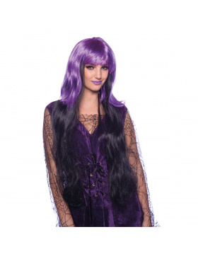 Hexenperücke lange Haare Lila-Schwarz