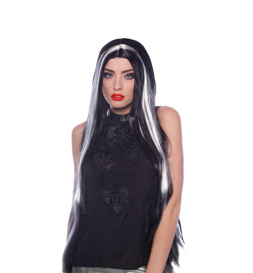 Perücke Schwarz-Grau lange Haare
