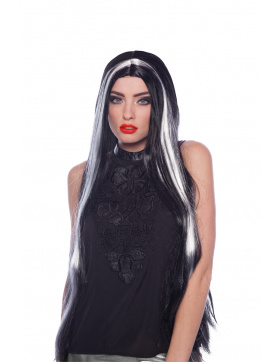 Perücke Schwarz-Grau lange Haare