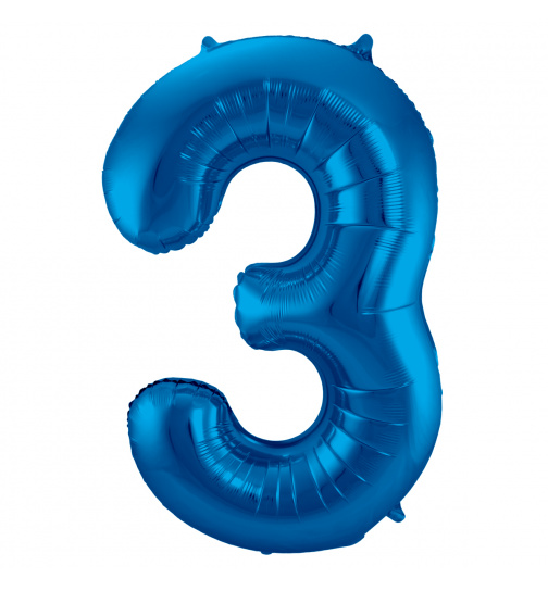 Folienballon Zahl 3 - Blau - 86 cm