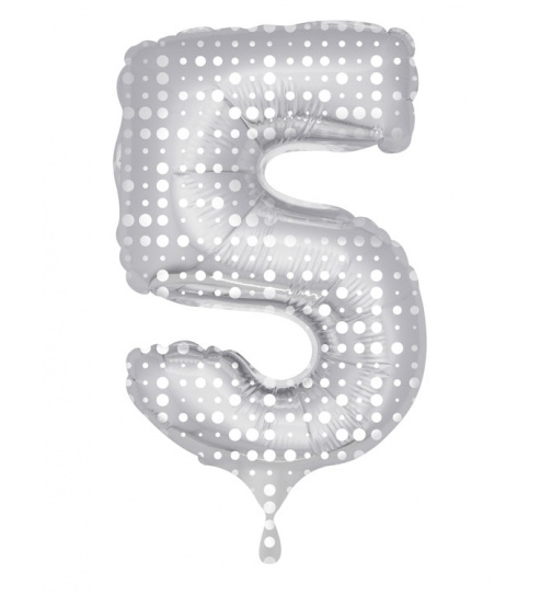 Ziffer-/Zahlenballon Nummer 5 mit Punkten - 86 cm