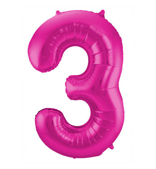 Folienballon Zahl 3 - Magenta - 86 cm