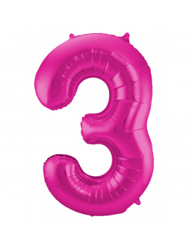 Folienballon Zahl 3 - Magenta - 86 cm