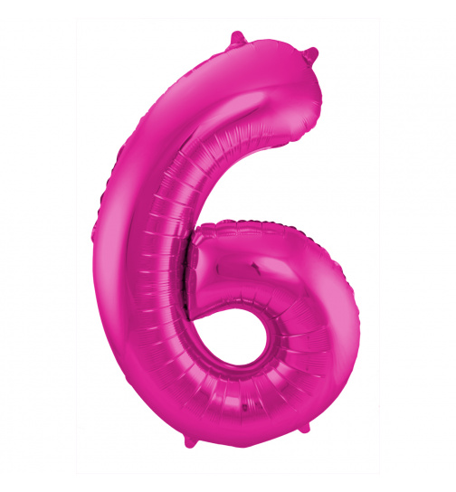 Folienballon Zahl 6 - Magenta - 86 cm