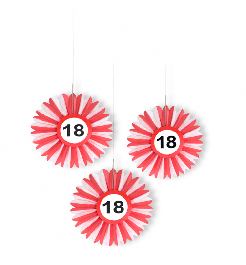 18. Geburtstag Wabenfächer Hängedeko mit Verkehrsschild - 3 Stück