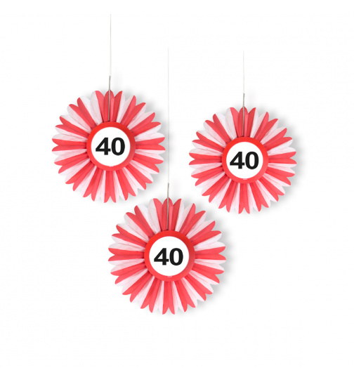 40. Geburtstag Wabenfächer Hängedeko mit Verkehrsschild - 3 Stück