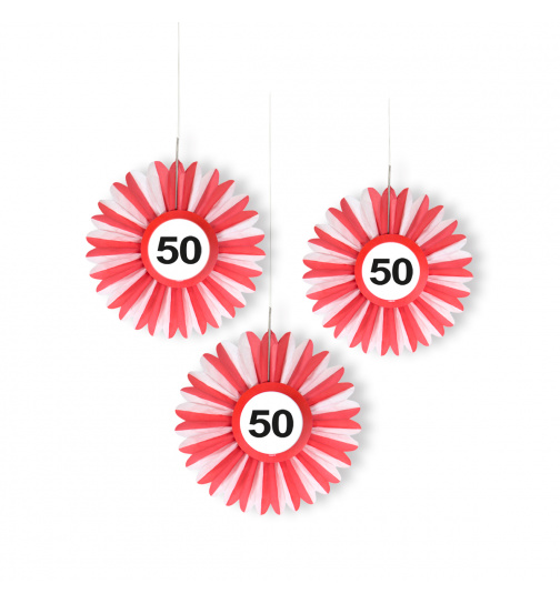 50. Geburtstag Wabenfächer Hängedeko mit Verkehrsschild - 3 Stück