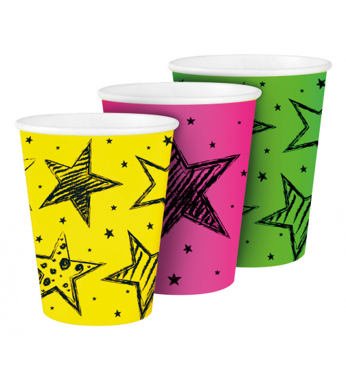 Pappbecher - Neon Party - 250 ml - 6 Stück
