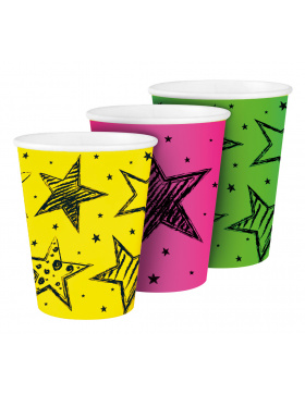 Pappbecher - Neon Party - 250 ml - 6 Stück