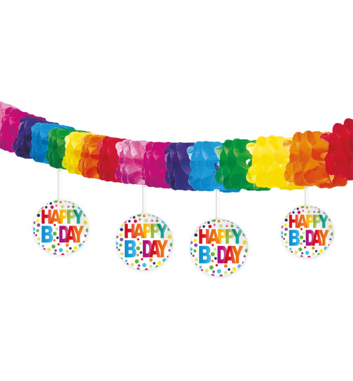 Geburtstag Girlande mit Punkten und Hängern - 4 Meter