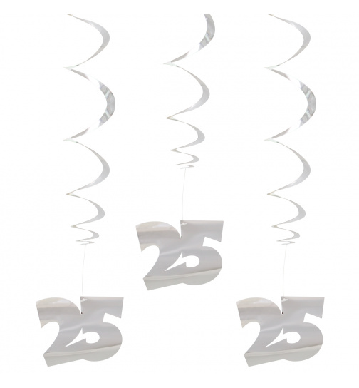 Silberhochzeit / 25. Geburtstag Hängedeko Silber - 3 Stück