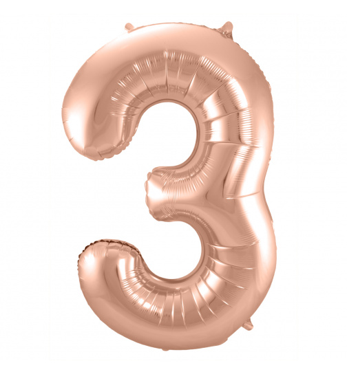 Folienballon Zahl 3 - Roségold - 86 cm